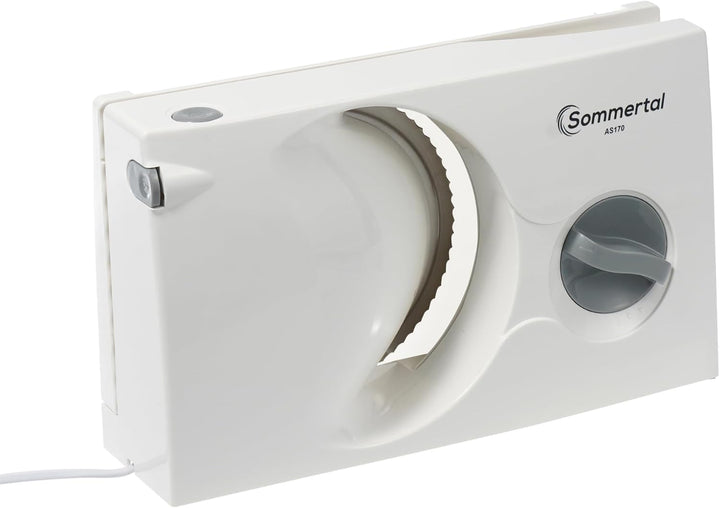 Sommertal Allesschneider AS170 150W Edelstahlmesser mit Wellenschliff, Klappbar platzsparend, elektr