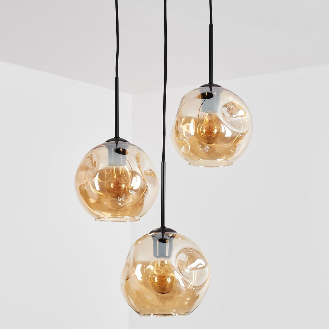HOFSTEIN Hängeleuchte Ripoll, 3-flammige Hängelampe aus Metall/Glas in Schwarz/Bernsteinfarben, mode
