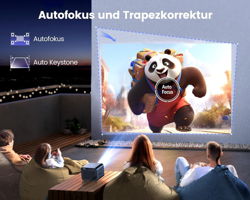 【Linux System & 6D Autofokus Trapezkorrektur】Netflix Beamer mit Dolby Audio, 700 ANSI Lumen WiFi6 Bl