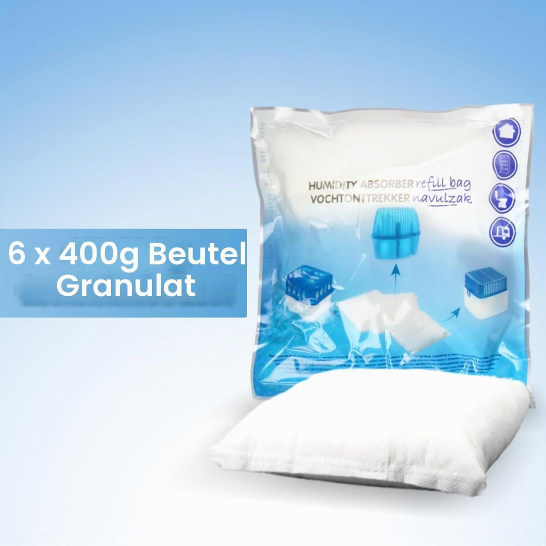 Stimo 6x Luftentfeuchter Nachfüllpack 400g Raumentfeuchter Feuchtigkeits-Stopper Granulat - Beutel (