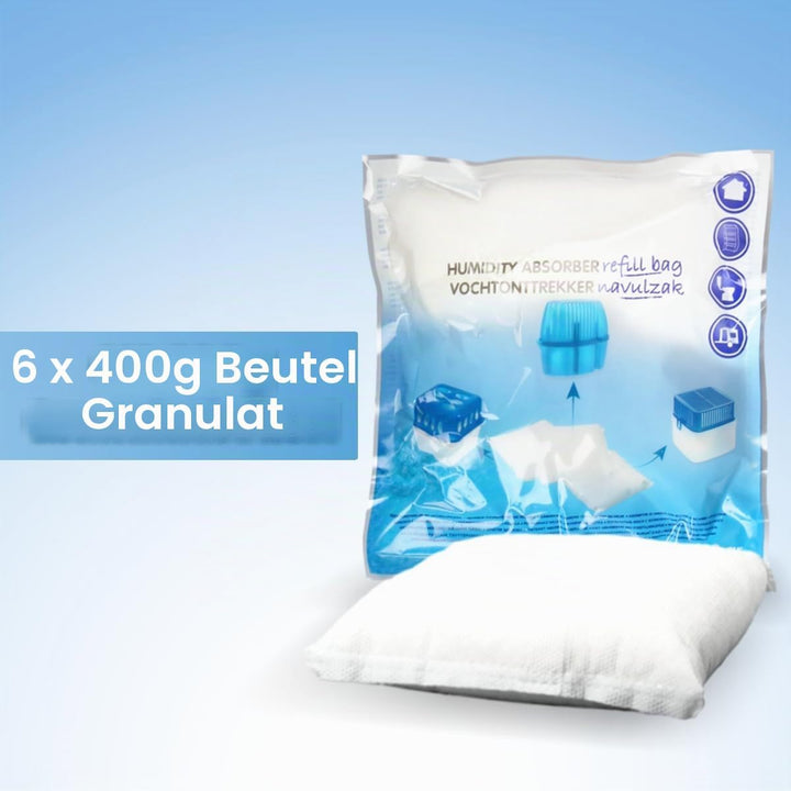 Stimo 6x Luftentfeuchter Nachfüllpack 400g Raumentfeuchter Feuchtigkeits-Stopper Granulat - Beutel (