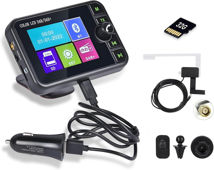 DAB+ / DAB Digitaler Adapter Radio für Autoradio - 2,4 Zoll LCD Display with FM Bluetooth Musik/AUX