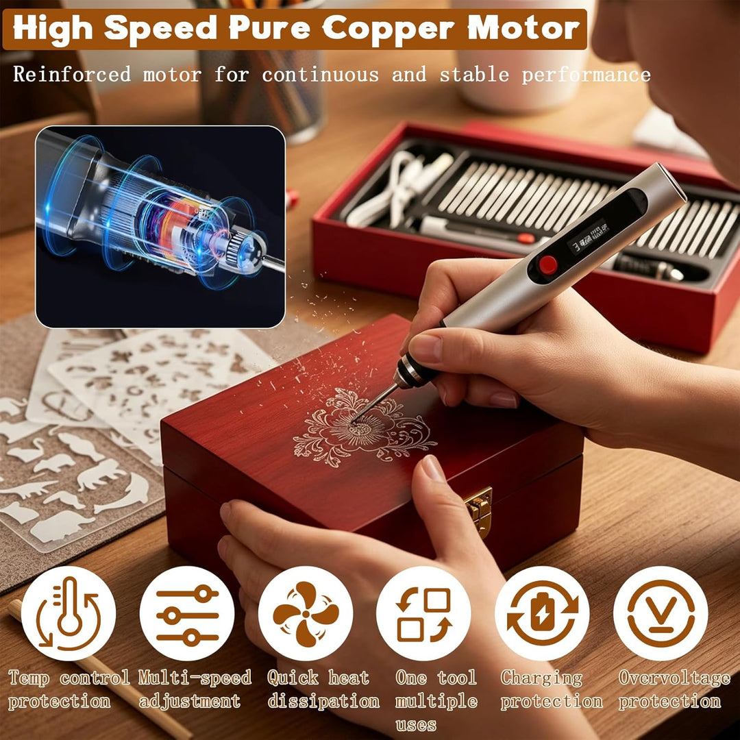 Herbst Mini Gravierstift, Elektrischer Gravierstift mit 30 Bits 5 Schablonen 4 Übungsbretter Tragbar