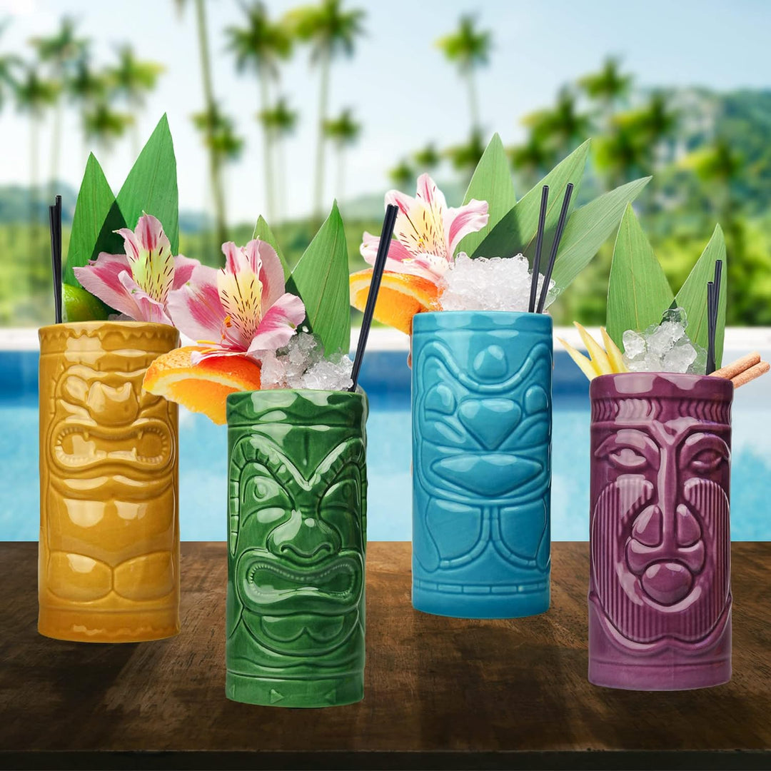 Monsterzeug Tiki Becher Set: Bunte Tiki Gläser aus Keramik, Hawaii Cocktailgläser für Tiki Bar, Cock