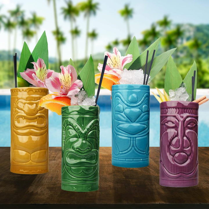 Monsterzeug Tiki Becher Set: Bunte Tiki Gläser aus Keramik, Hawaii Cocktailgläser für Tiki Bar, Cock