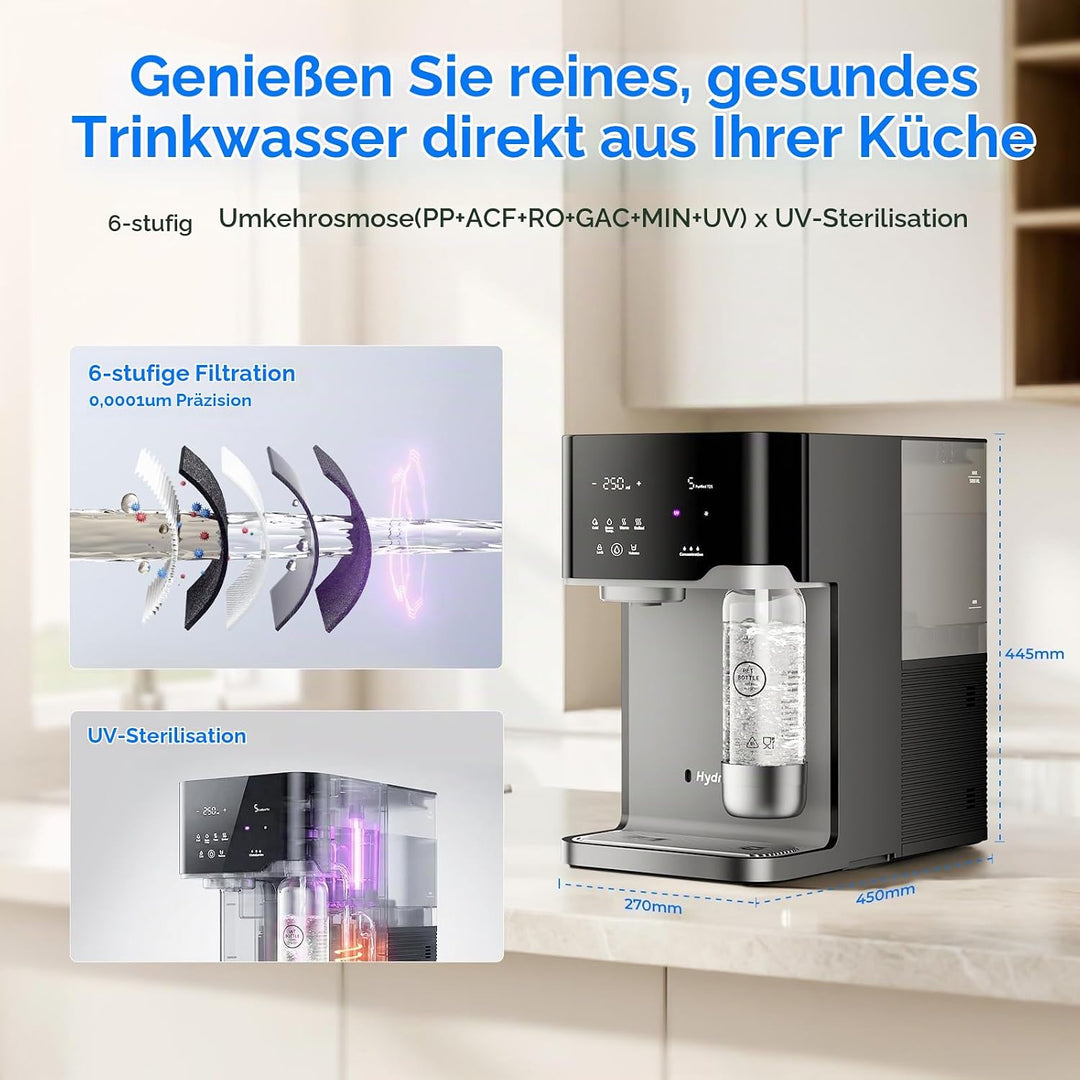 Osmoseanlage Wasserbar mit Wassersprudler, Auftisch Heisswasserspender &amp; Eiswasserspender, 6-Stufen