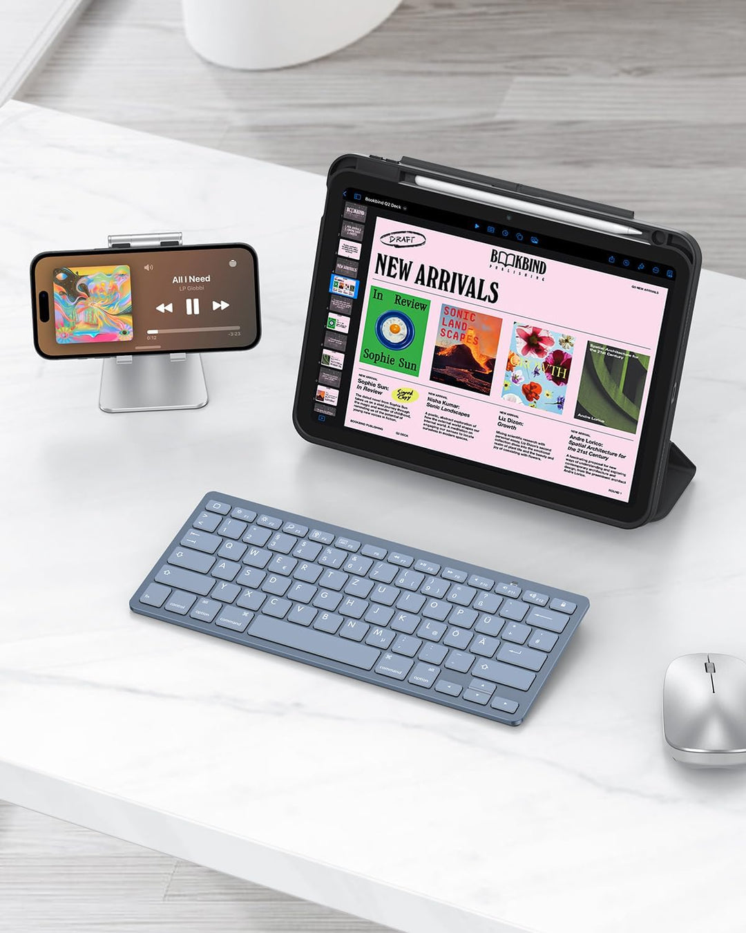 OMOTON deutsche Bluetooth Tastatur für iPad 10.9/10.2/9.7, Air 6/5/4/3, Pro 13/12.9/11/10.5 und iPho