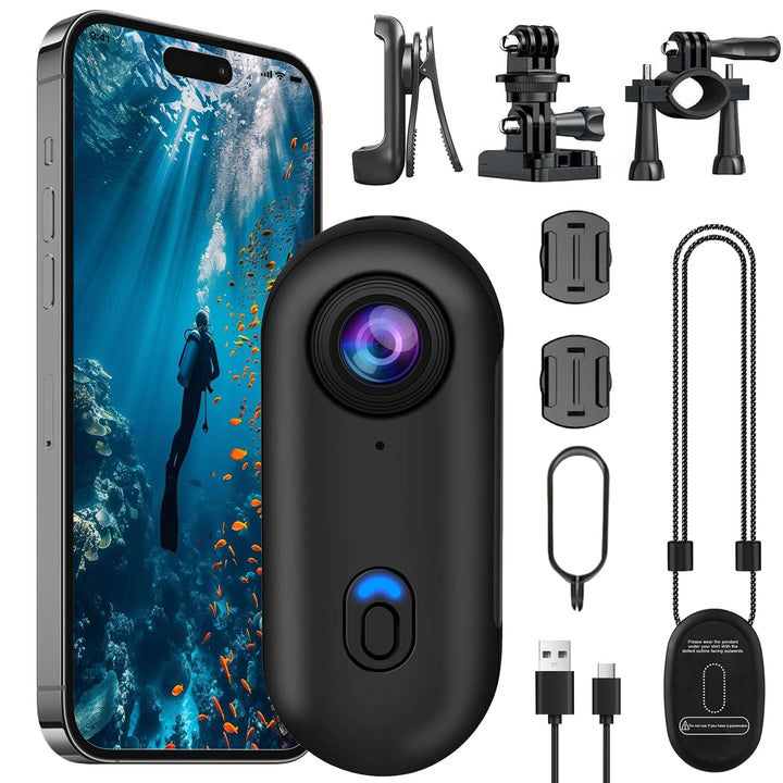 OBEST Mini Action Cam 4K mit Bildstabilisierung Action Kamera Wasserdicht | Bodycam Körperkamera, Ta