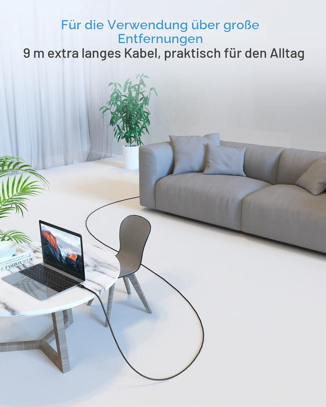 etguuds Extra Lang USB C auf USB C Kabel 9M, 60W Nylon Kabel USB C auf USB Type C Ladekabel für Gala