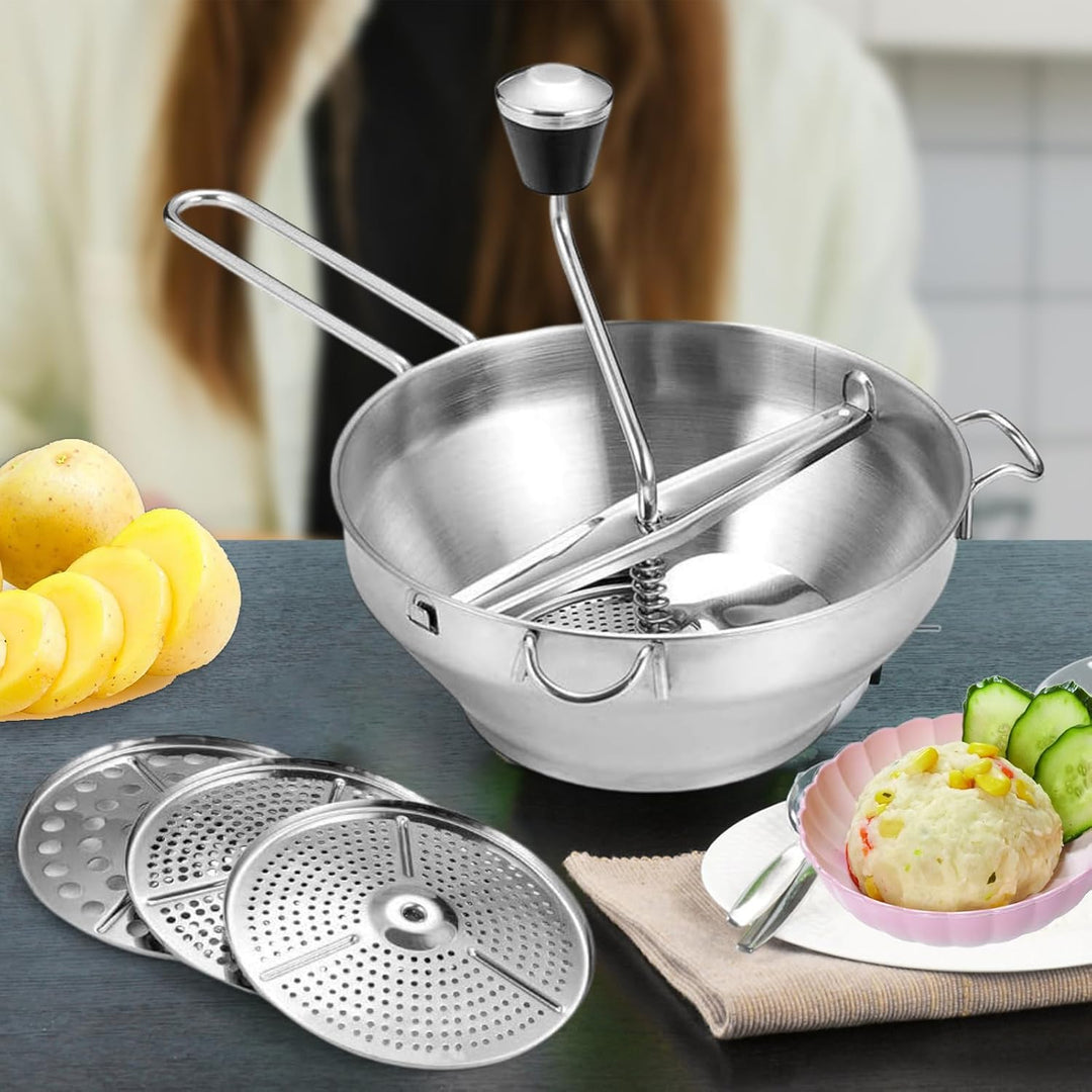 Food Mühle - Kartoffelricer Aus Edelstahl Mit 3 Schleifscheiben, Manuellem Rotary -Komplementär -Leb