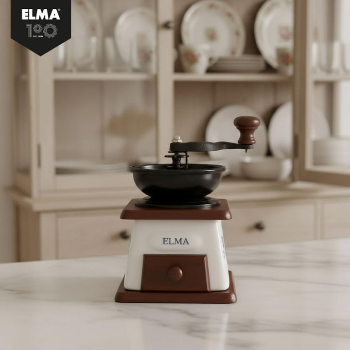 ELMA Manuelle Kaffeemühle aus Keramik für den dekorativen Einsatz, braune Vintage-Stil Retro manuell