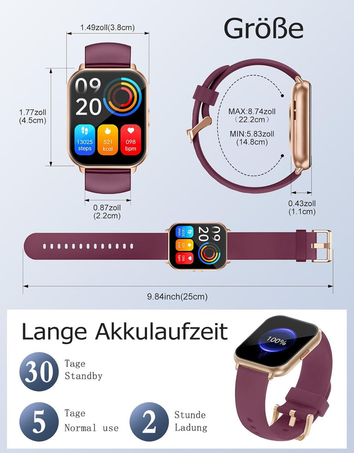 RUIMEN Smartwatch mit Telefonfunktion,Smartwatch für Damen Herren HD-Touch Screen Fitnessuhr mit SpO