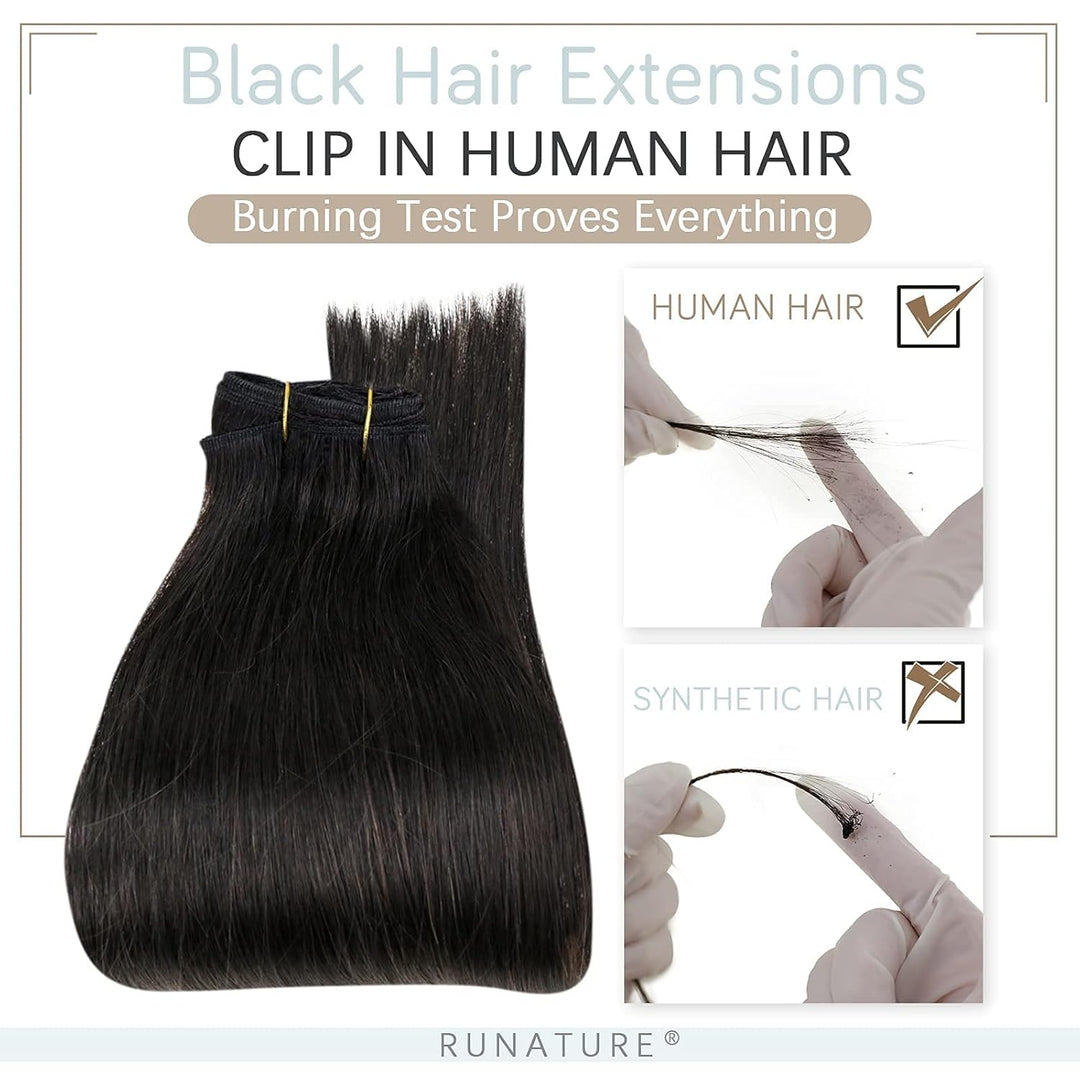 RUNATURE Haarverlängerung Echthaar Clip Schwarz 45cm 3 Stück Naturliches Haar Extensions Seamless #1