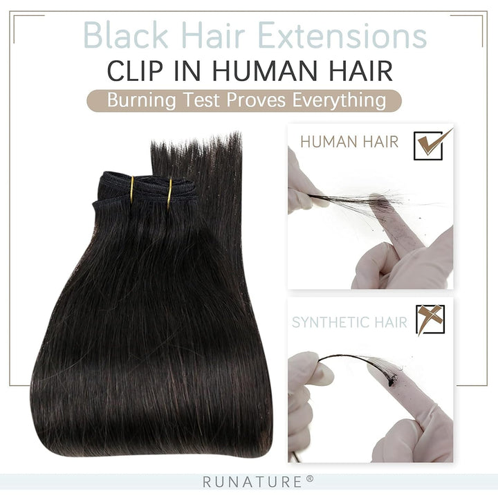 RUNATURE Haarverlängerung Echthaar Clip Schwarz 45cm 3 Stück Naturliches Haar Extensions Seamless #1