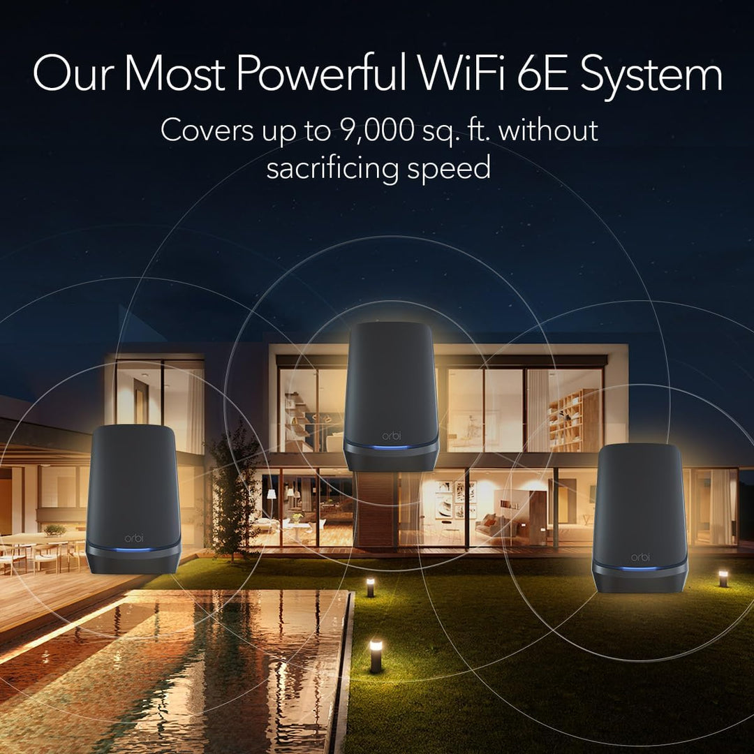 NETGEAR Orbi WiFi 6E Mesh Quad-Band WLAN System (RBKE963B) | WiFi 6E Router mit 2 Satelliten | Abdec