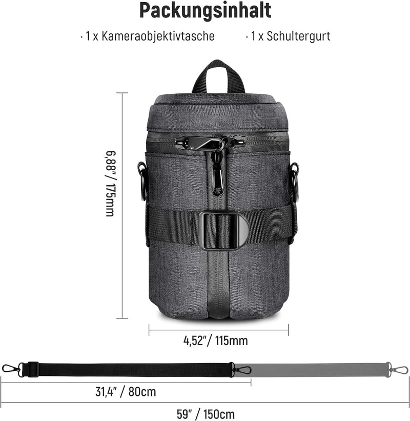 NEEWER Kameraobjektivtasche für 100x140mm DSLR Kameraobjektiv, wasserabweisend, verdickt, erweiterba