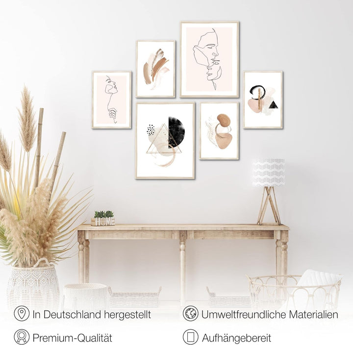 Novart Bilder Set - AUFHÄNGFERTIG - KEIN EXTRA RAHMEN BENÖTIGT - Liebe Home Abstrakt Modern Beige -