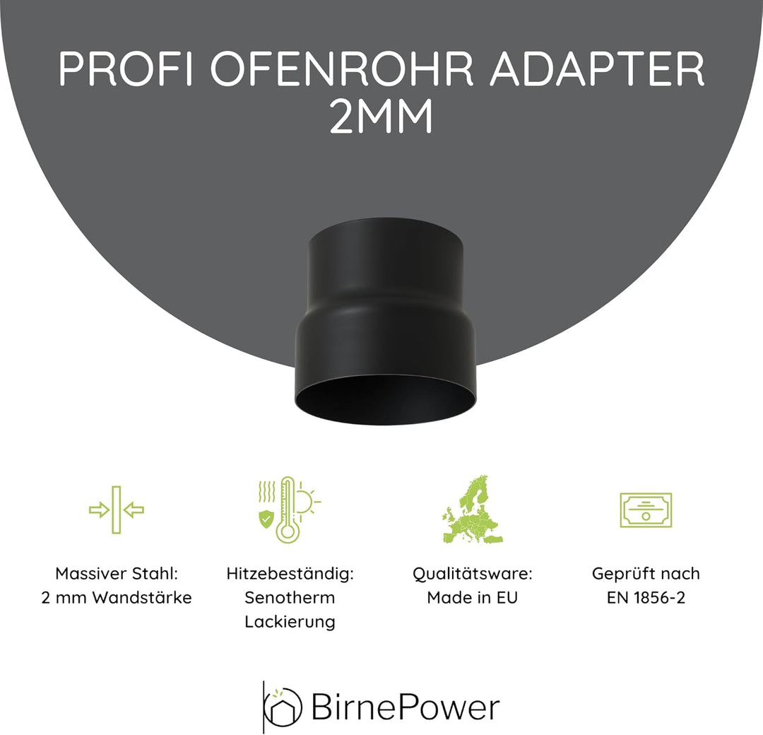 Ofenrohr Rauchrohr Reduzierung Reduzierungsstück Abzugrohr Reduktion von 180 auf 160 mm Senotherm 2m