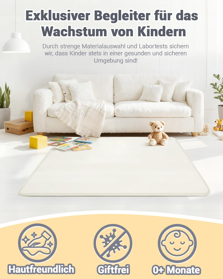 Dicke Spielmatte Baby 127×127×3cm,Beige Teppich für Kinderzimmer,Rutschfester Unterseite,Schaumfüllu