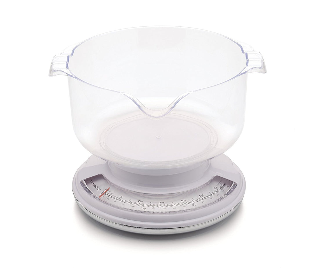 KitchenCraft Mechanische Waage / Analog-Waage mit Tara-Funktion und 2.5 Liter Waagschale, 3 kg, 25 x
