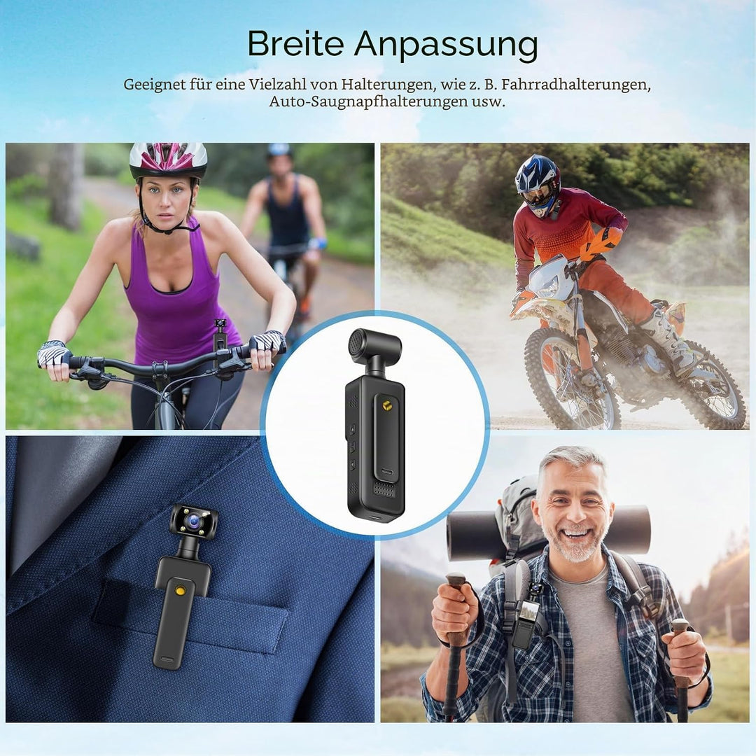 XUMIUZIY Handheld Action Kamera, 4K HD WiFi Sportkamera mit 180° Drehbarem Objektiv, 1,3 Zoll HD Bil