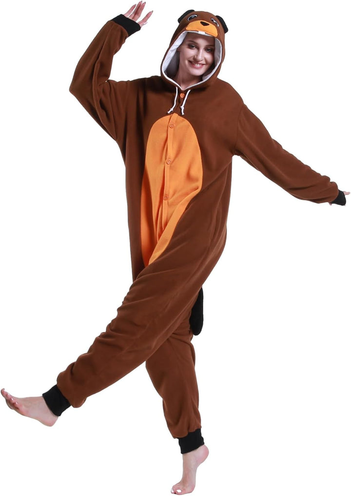 Guturris Biber Kostüm Pyjamas Tier Nachtwäsche Halloween Cosplay Kostüme Schlafanzug für Damen Herre