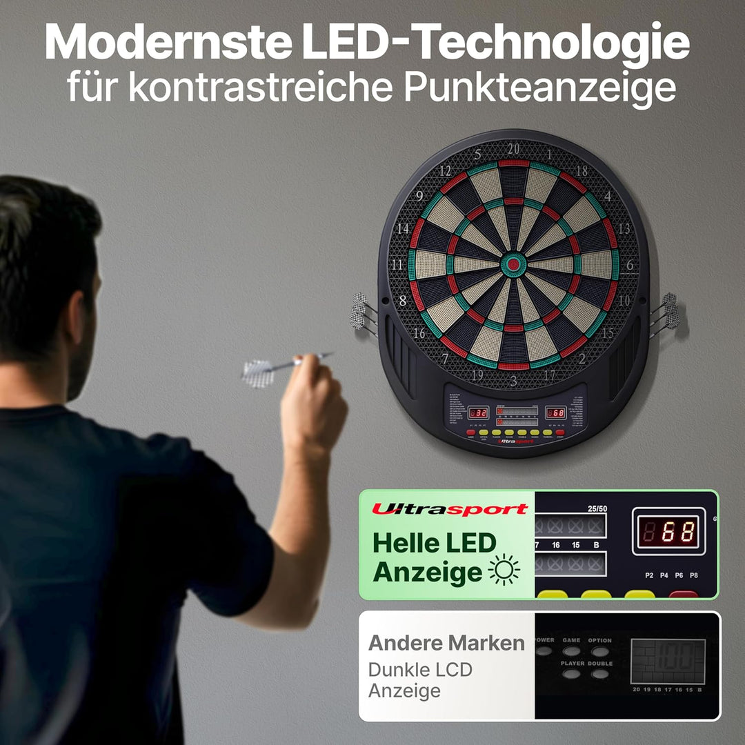 Ultrasport Elektrische Dartscheibe mit oder ohne Türen, Stahldarts mit Kunststoffflügeln für klassis