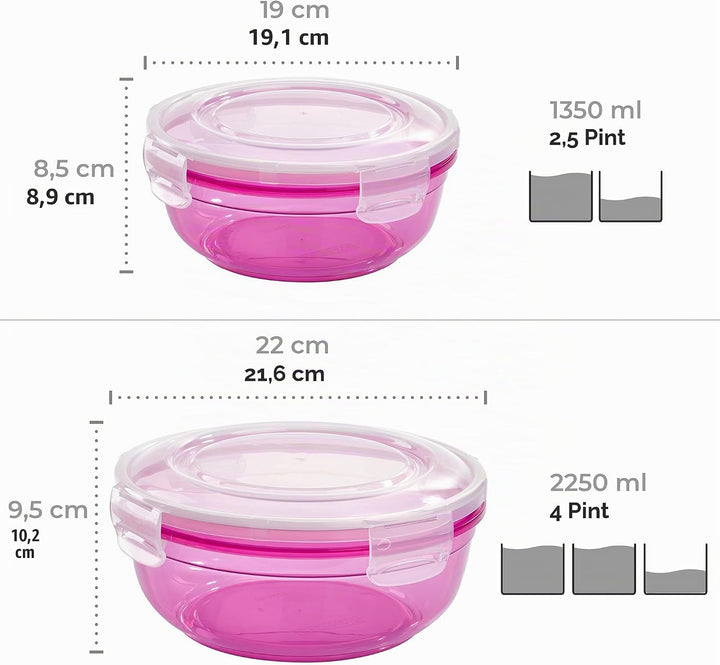 Grizzly 4er Set Frischhaltedosen (0,4L, 0,8L, 1,4L, 2,3L), rund, Kunststoff, 100% luft-/wasserdicht,