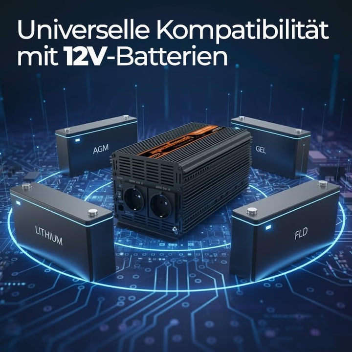 EDECOA Wechselrichter 1500W Reiner Sinus – 12V auf 230V mit ECO-Modus, Bluetooth & App für Auto, Woh