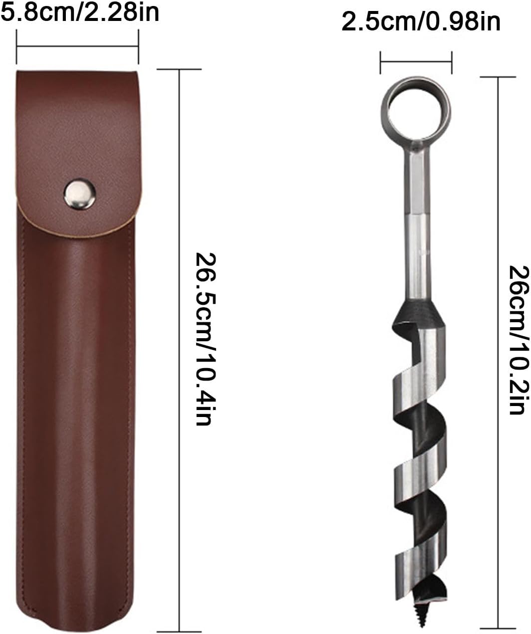 Handbohrer Bushcraft Manueller Schraubenschlüssel, Manueller Überlebensbohrer mit Lederhülle, Handbo