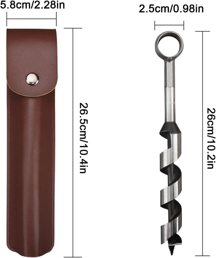 Handbohrer Bushcraft Manueller Schraubenschlüssel, Manueller Überlebensbohrer mit Lederhülle, Handbo