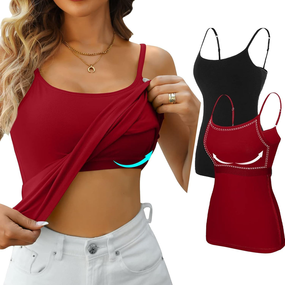 Attraco 2er Pack Damen Baumwolle Tank Top mit Regal BH Unterhemd Verstellbarer breiter Riemen Camiso