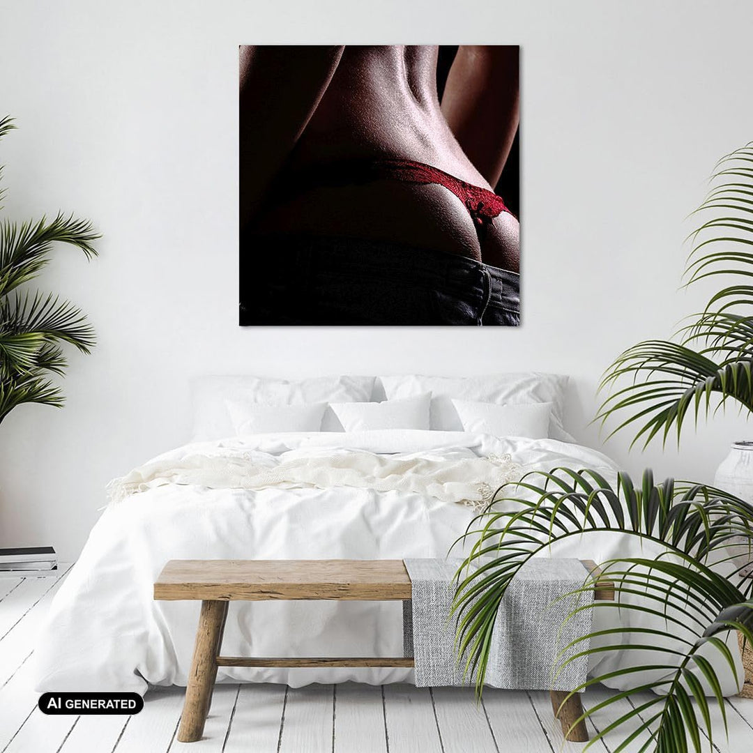 Bilder auf Leinwand Frau Körper String Leinwandbild mit Rahmen 60x60cm Wandbilder Dekoration Wohnzim
