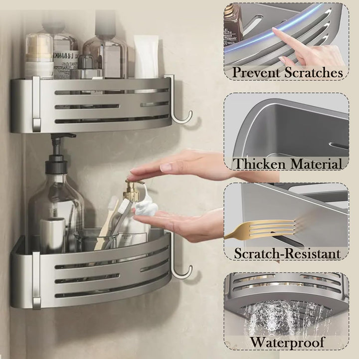 Duschablage ohne Bohren - Der perfekte Badezimmer Organizer! Eckregal für Dusche & Bad mit 4 Haken.