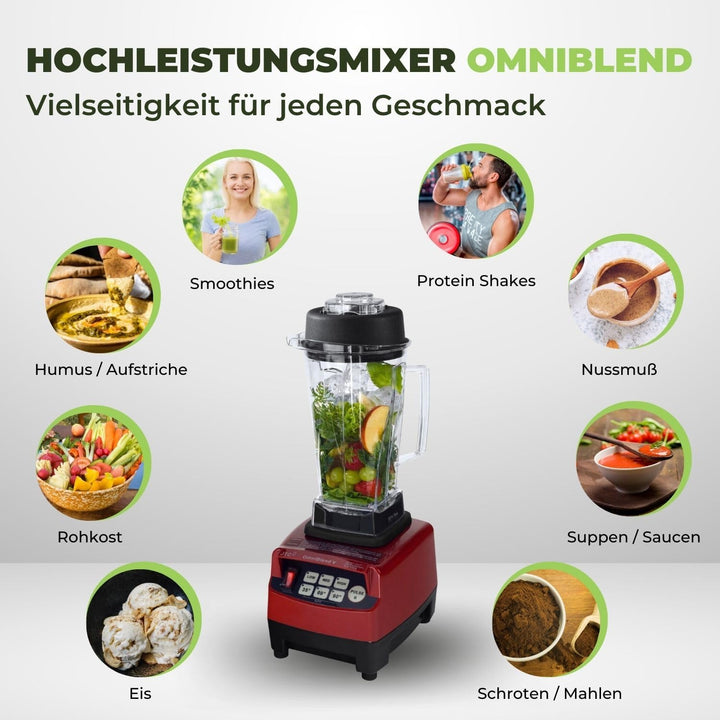 Profi Smoothie Maker TM800 Power Hochleistungsmixer Maron 2,0 l BPA-FREI Standmixer mit 6 Edelstahlm