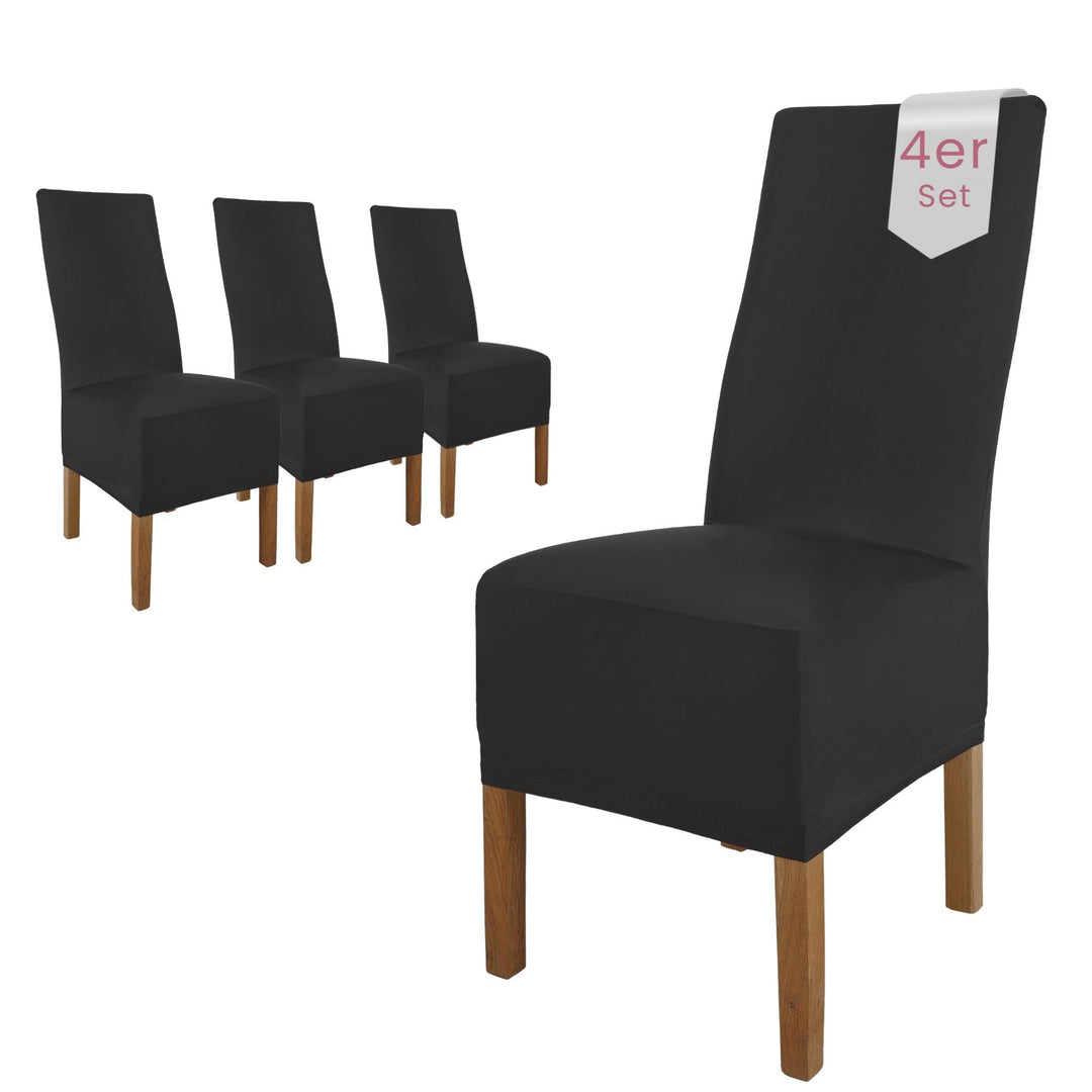 SCHEFFLER-Home Stuhlhussen 4er Set Lena Schwarz/elastische und langlebige Hussen für Stühle/Robustes