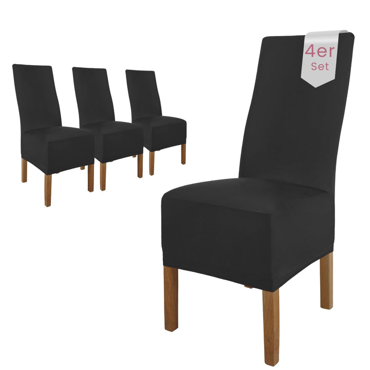SCHEFFLER-Home Stuhlhussen 4er Set Lena Schwarz/elastische und langlebige Hussen für Stühle/Robustes