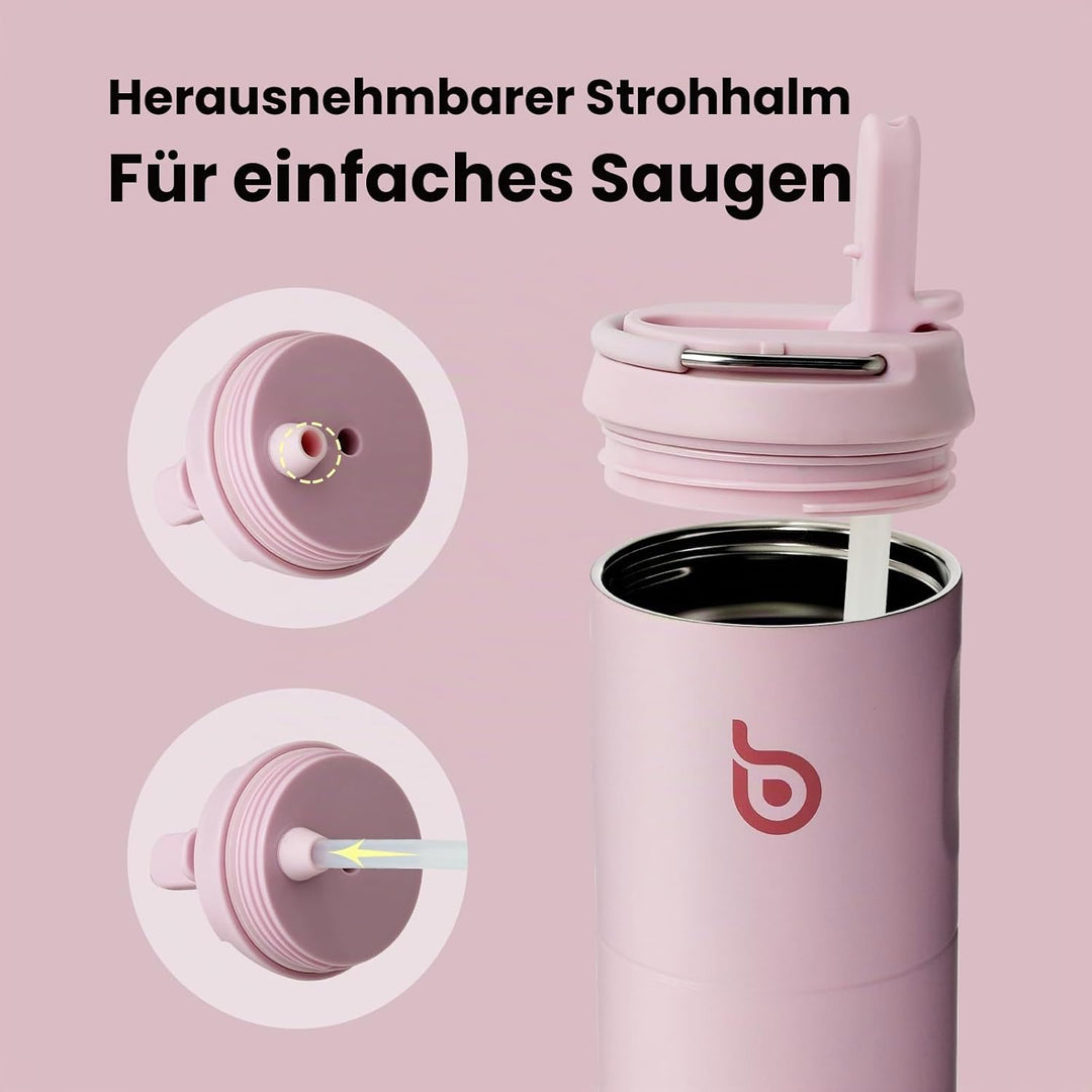 BOTTLE BOTTLE Isolierte Trinkflasche 680 ml(24oz) mit Strohhalm, Deckel und Griff für Sport, Reise,