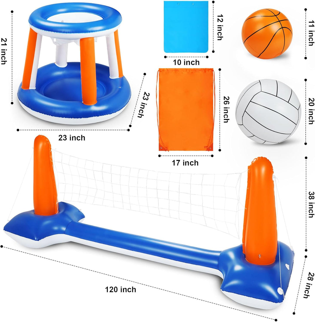 Subtail Aufblasbares Volleyball-Set, 290 cm Aufblasbares Pool Schwimmset Inklusive Basketballkorb-Se