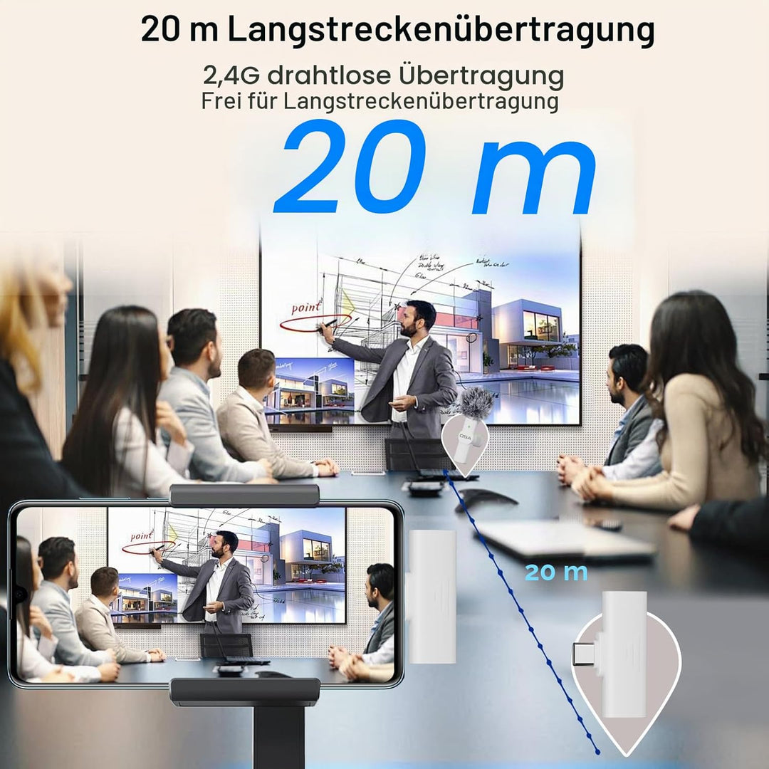OSA USB-C Wireless Lavalier Mikrofon für iPhone 15 Serie/Android/Type-C Smartphone Laptop, Kabellose