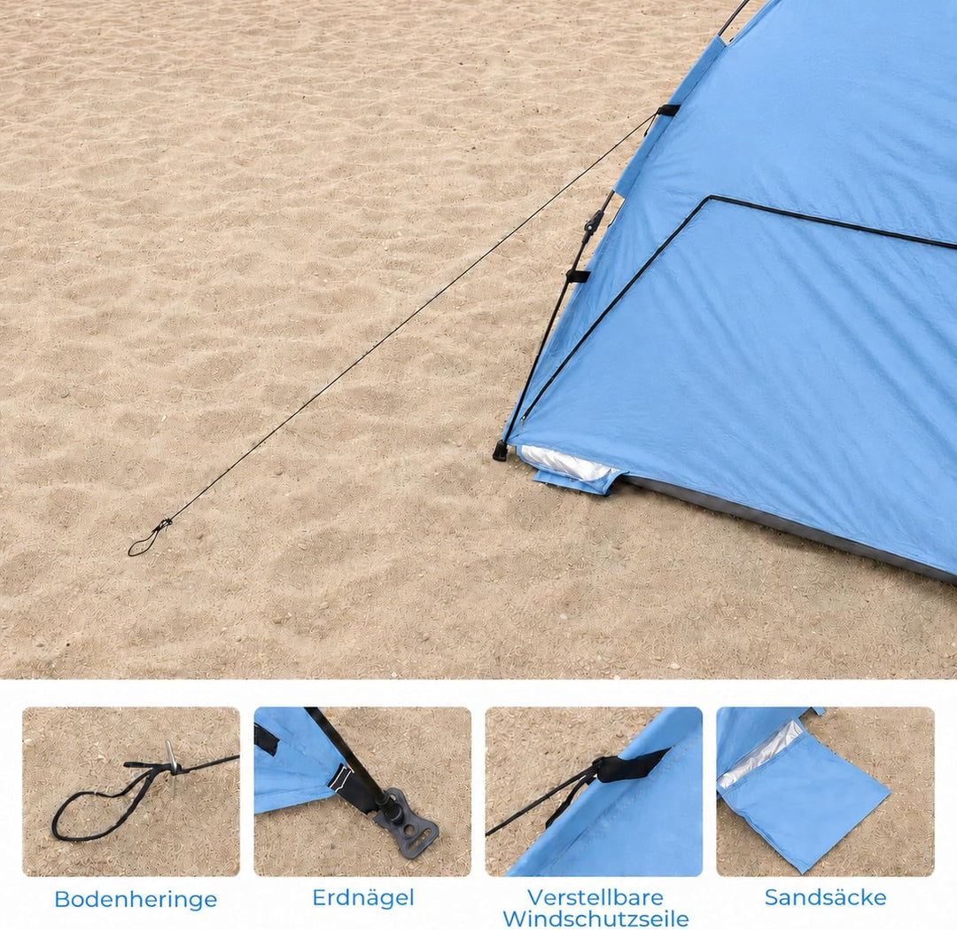 Pop Up Strandmuschel mit UV-Schutz 50+, Automatisches Strandzelt für 2-3 Personen, XXL Pop Up Strand