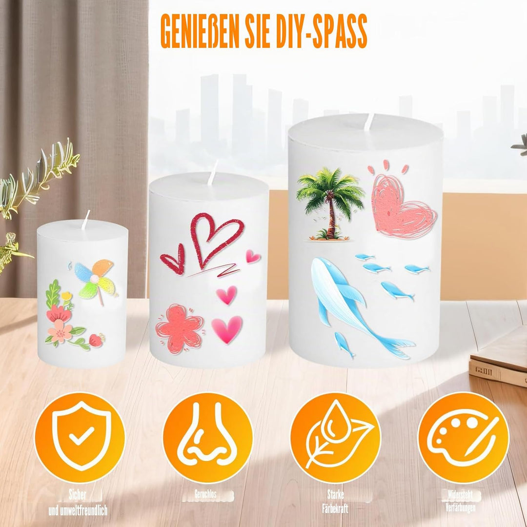 28 Stück Kerzenstifte, 14 Farben Kerzen Bemalen Set, Candle Pen 10ml, Wachsstifte für Kerzen, Leicht