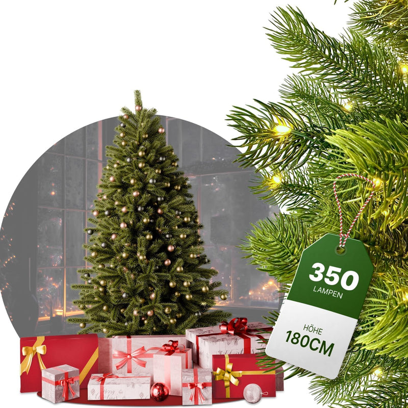 BoomDing Weihnachtsbaum mit Beleuchtung - 100% Spritzguss - 180 cm hoch mit 350 LED - naturgetreuer