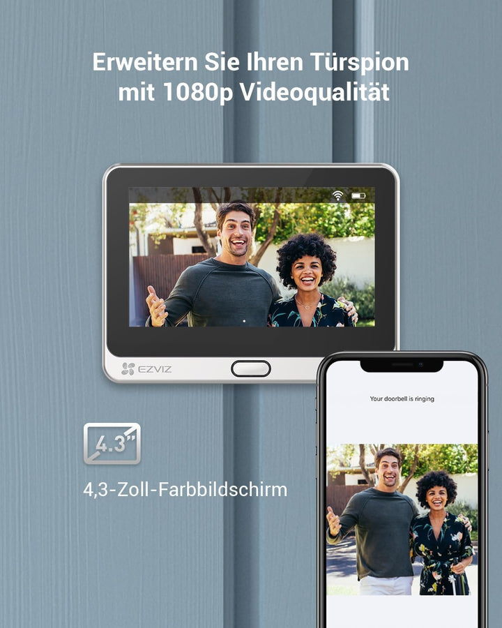 EZVIZ WLAN Türklingel mit 4600mAh Akku, 4,3 Zoll Farbbildschirm, 155° Weitwinkel und PIR-Sensor, 2MP