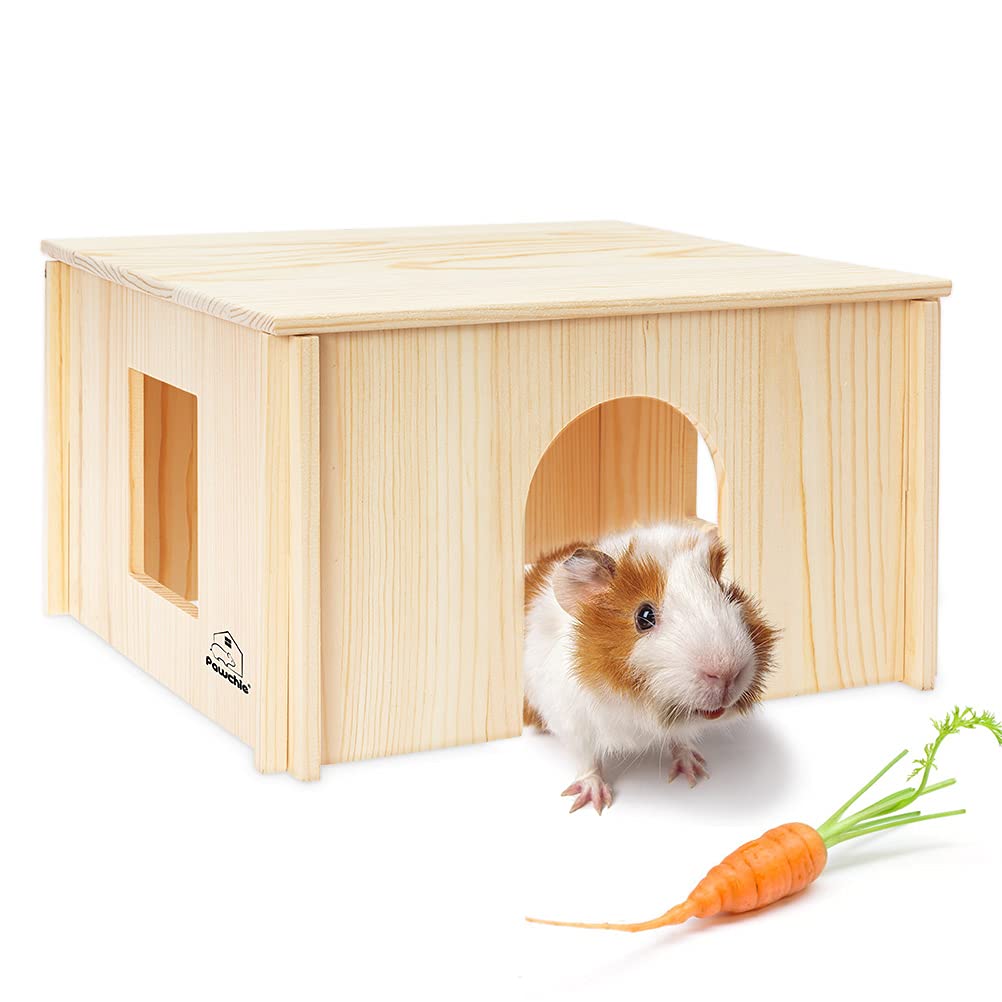 PAWCHIE Hölzerne Hütte mit Fenstern – abnehmbares und grosses Holzhaus, geeignet für Meerschweinchen