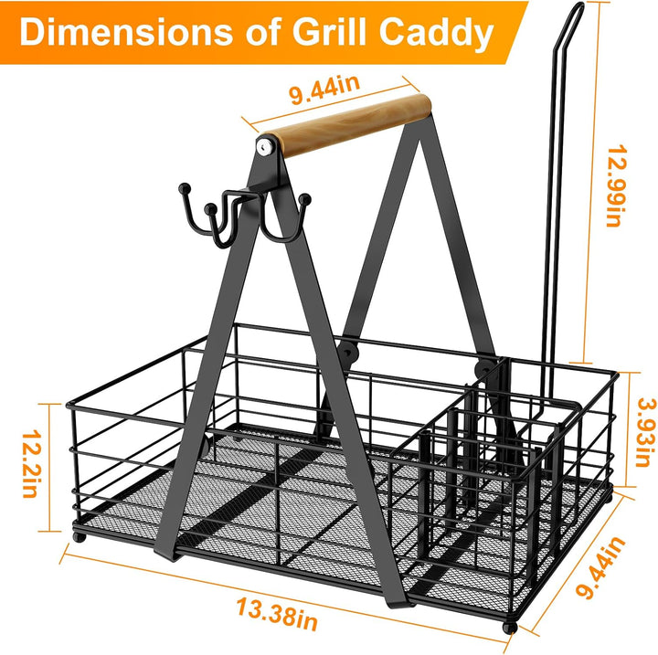Grill-Caddy mit Papierhandtuchhalter, Grill-Caddy, Camping-Caddy für Teller und Utensilien, Picknick