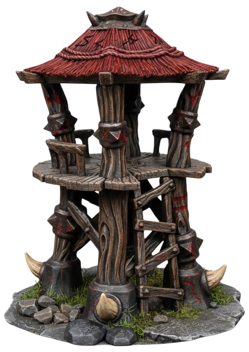 Orklager - Zweistöckiger Wachturm mit Leiter, Stapelbares Design, 28/32mm Massstab, Grau und Unbemal