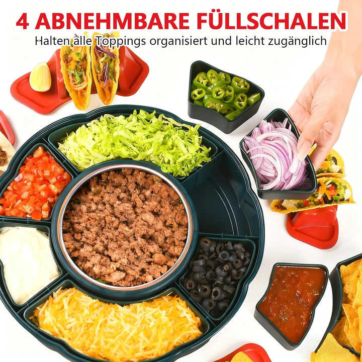 Taco Tuesday Set, Taco Servierset & Schokoladen Fondue mit 1 L Heiz Topf, 3 Temperaturstufen, 4 Halt