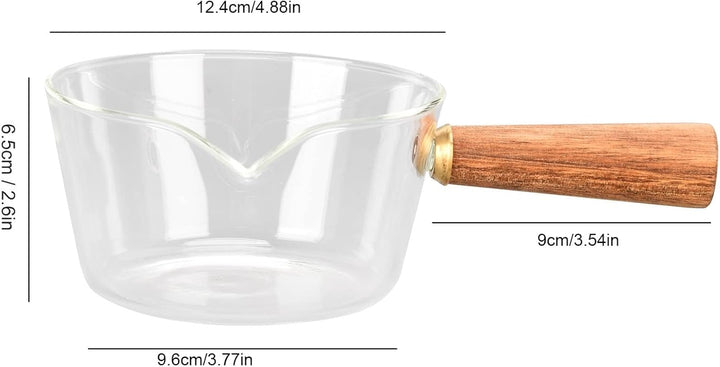 Stielkasserolle, Glas Milchtopf mit Holzgriff Kochtopf klein Stieltopf Nudeltopf mit V-förmige Tülle