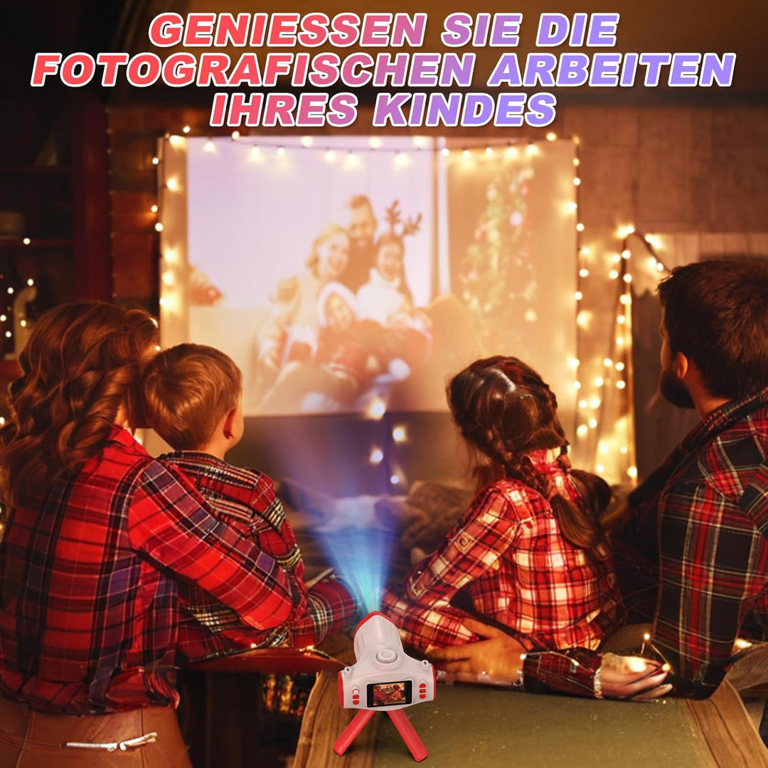 Kinderkamera mit Projektionskamera, 3 in 1 Videokamera,1080P mit 32GB-Karte, 2.4-Zoll-Bildschirm,Ges